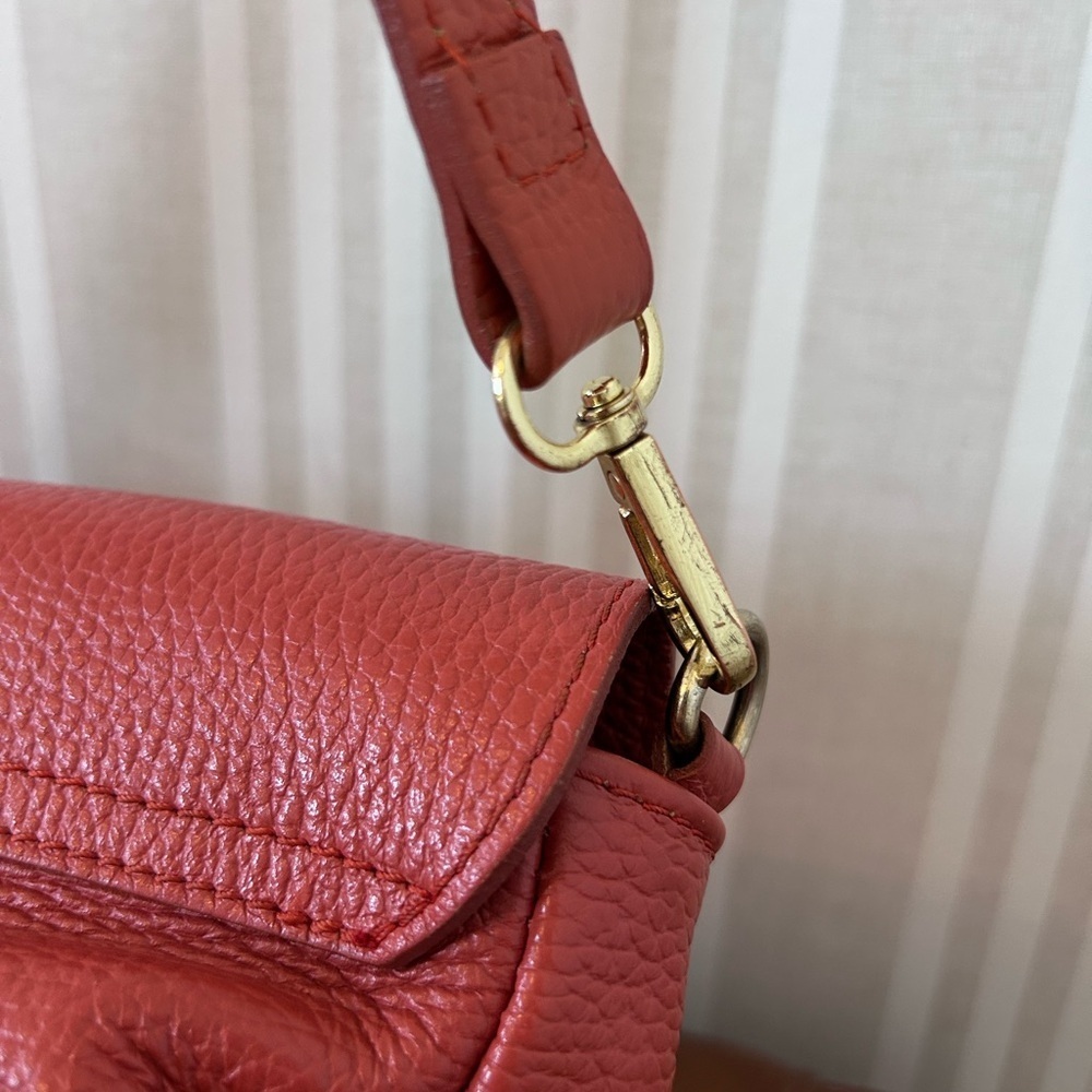 Divina Firenze Italy 100% Pebbled Lea Crossbody Bag Coral Orange Italian Flap - Picture 8 of 10